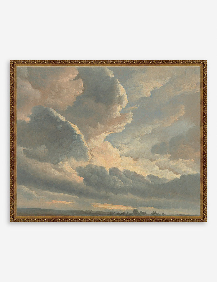 #size::16--x-13- #size::18--x-15- #color::gold #size::29--x-23- #frame-option::framed #color::- #size::27--x-22- | Gold framed Study of Clouds with a Sunset near Rome Wall Art by Simon Alexandre Clement Denis