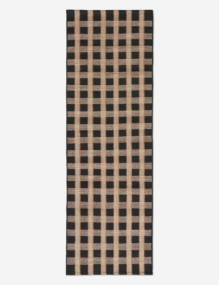#color::black #size::2-6--x-8--runner | Thatcher handwoven basketweave motif outdoor runner rug by Sarah Sherman Samuel.