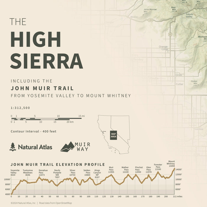 The John Muir Trail Shaded Relief Map - No Frame - North Drinkware