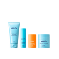 Four Skinfix products: Hydrating Foaming Oil Cleanser, Triple Lipid Activating Serum, Brighten + Firm 15% Vitamin C Serum, and Triple Lipid-Peptide Cream.