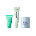 Skinfix 2% BHA Cleanser Mini, Hypochlorous Daily Mist, and Barrier Balancing Water Cream on transparent background.