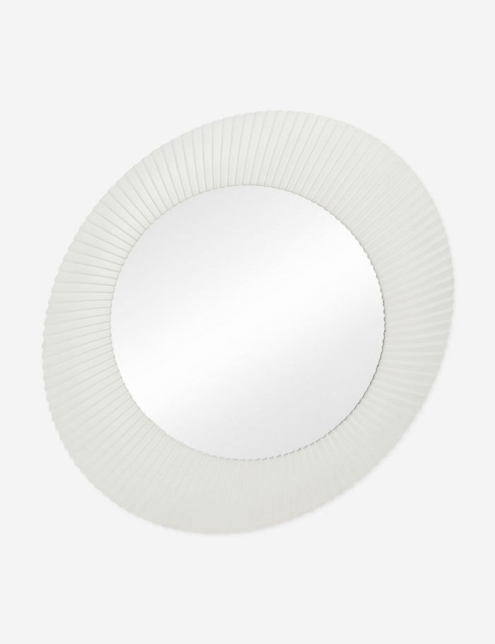 #color::white | Whitaker white asymmetrical oval wall mirror.