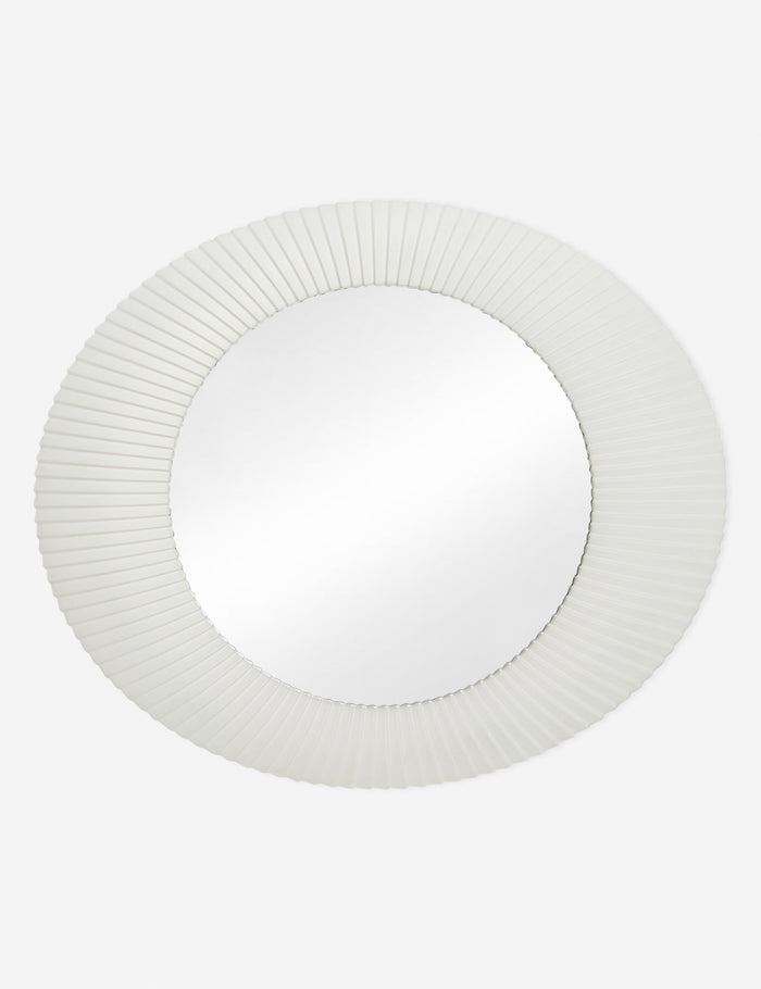 #color::white | Whitaker white asymmetrical oval wall mirror.