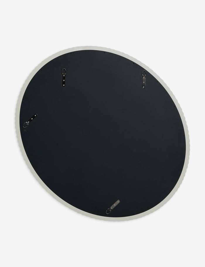 #color::white | Back of the Whitaker white asymmetrical oval wall mirror.