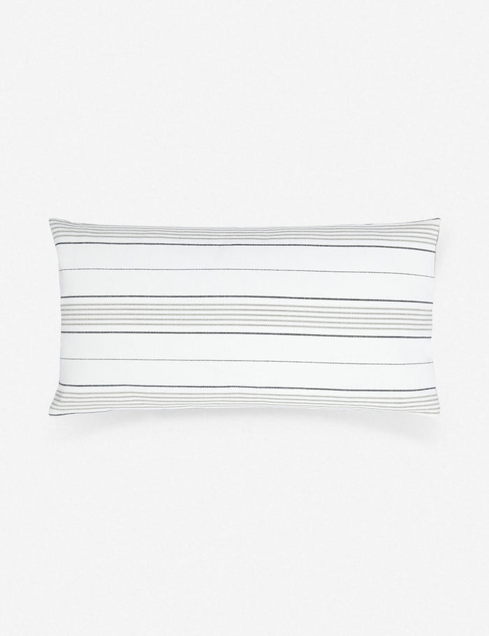 #size::12--x-22- | Whitehaven indoor and outdoor white with black stripes lumbar pillow made with perennials performance fabric